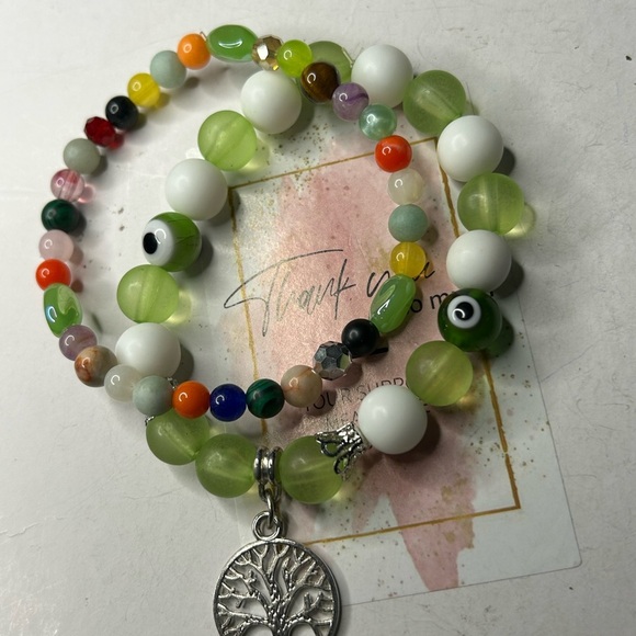 Tree of Life Green Multi-Stone Bracelet Set - Picture 1 of 3